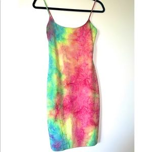 Tie dye snake pattern dress, skin tight.